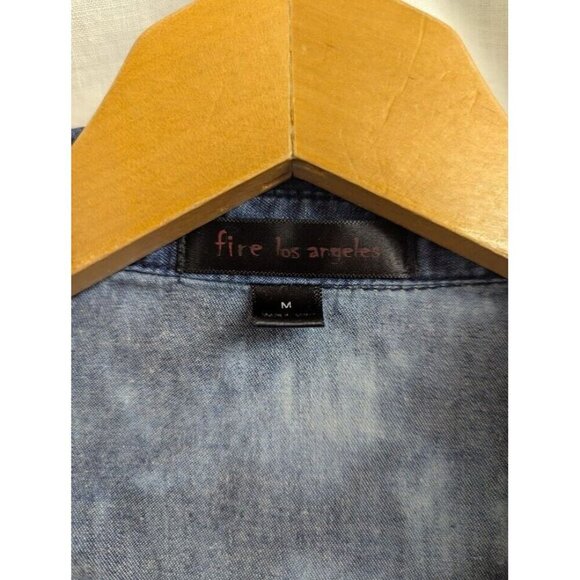 Fire Los Angeles womens M distressed bleached denim long sleeve snap shirt T11 - Picture 2 of 8